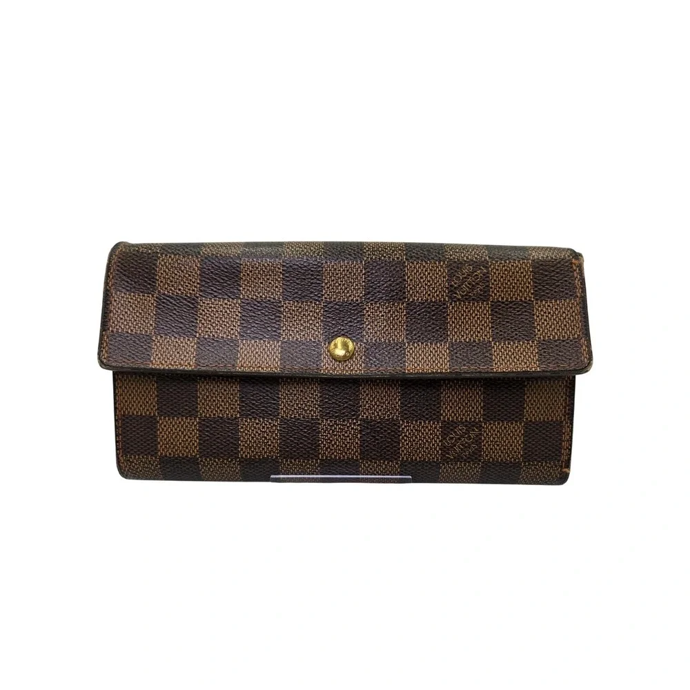 Louis Vuitton Damier Ebene Sarah Wallet Brown Checkbook Long Clutch Authentic